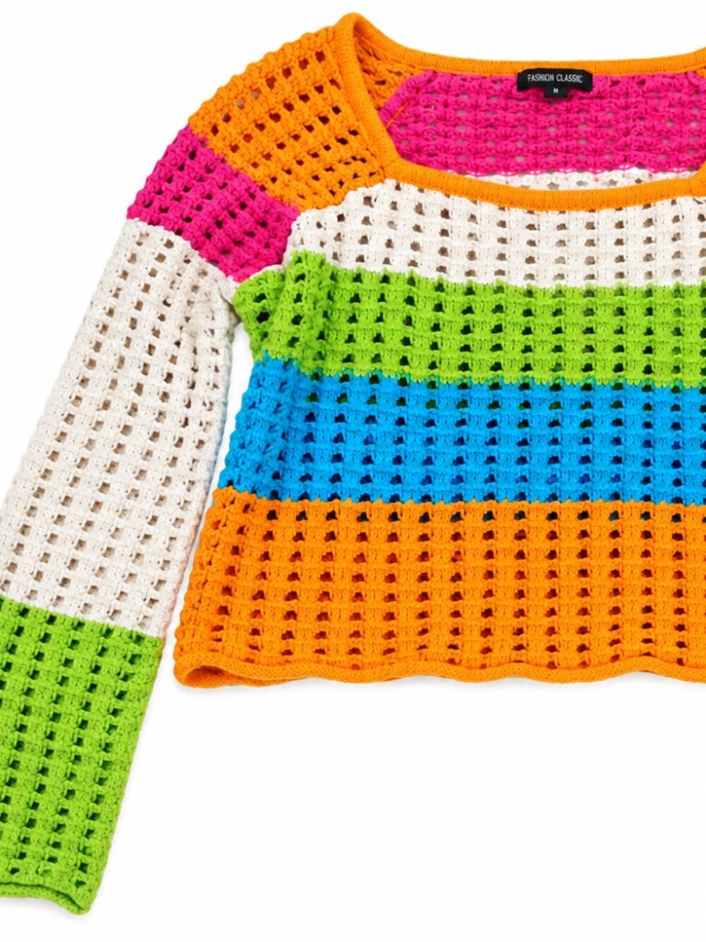 Women's Top Wild Fable | Colorful Crochet Stripe Sweater | Size XS